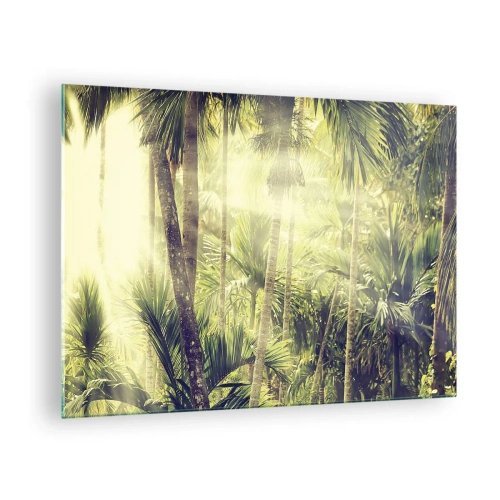Billede på glas - Grøn tropisk jungle i solskinnet - 70x50cm - I grønne gløder - Moderne vægdekoration til stue og soveværelse ARTTOR