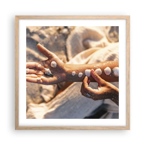 Plakat i ramme af lyst egetræ - Skønhed inden for rækkevidde - 50x50 cm