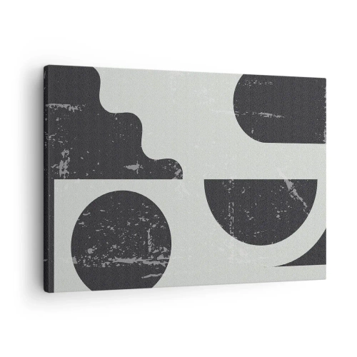 Lærredstryk - Billede på lærred - Geometriske mønstre i sorte og grå nuancer - 70x50cm - Komposition over og under - Moderne vægdekoration til stue og soveværelse ARTTOR