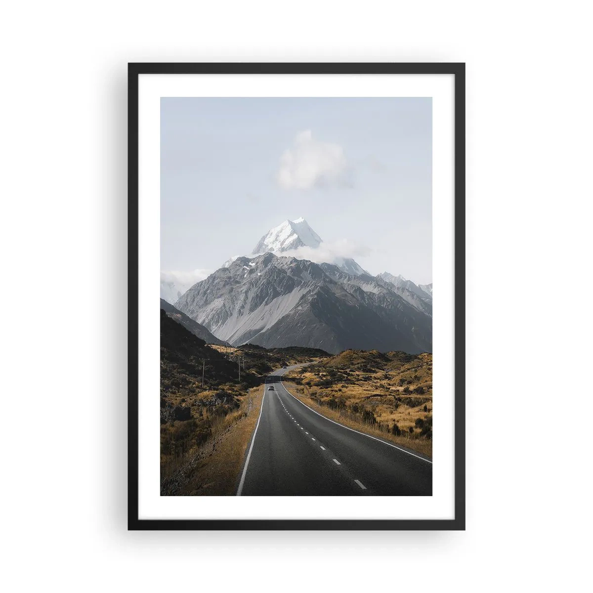 Plakat i sort ramme - Vejen, der fører til de majestætiske bjerge - 50x70cm - Vejen til hjerte - Moderne vægdekoration til stue og soveværelse ARTTOR