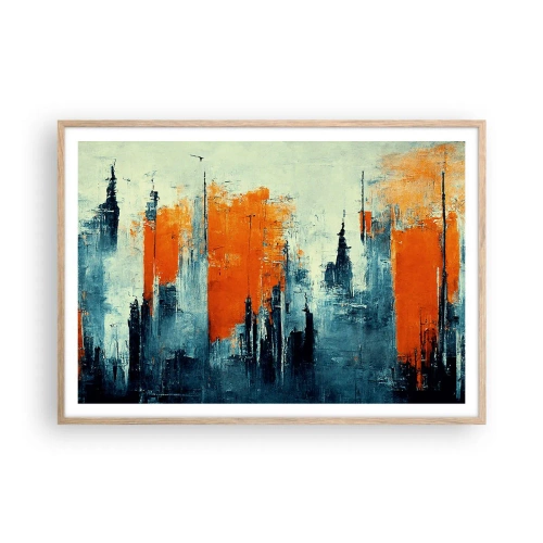 Plakat i ramme af lyst egetræ - Moderne landskab - 100x70 cm