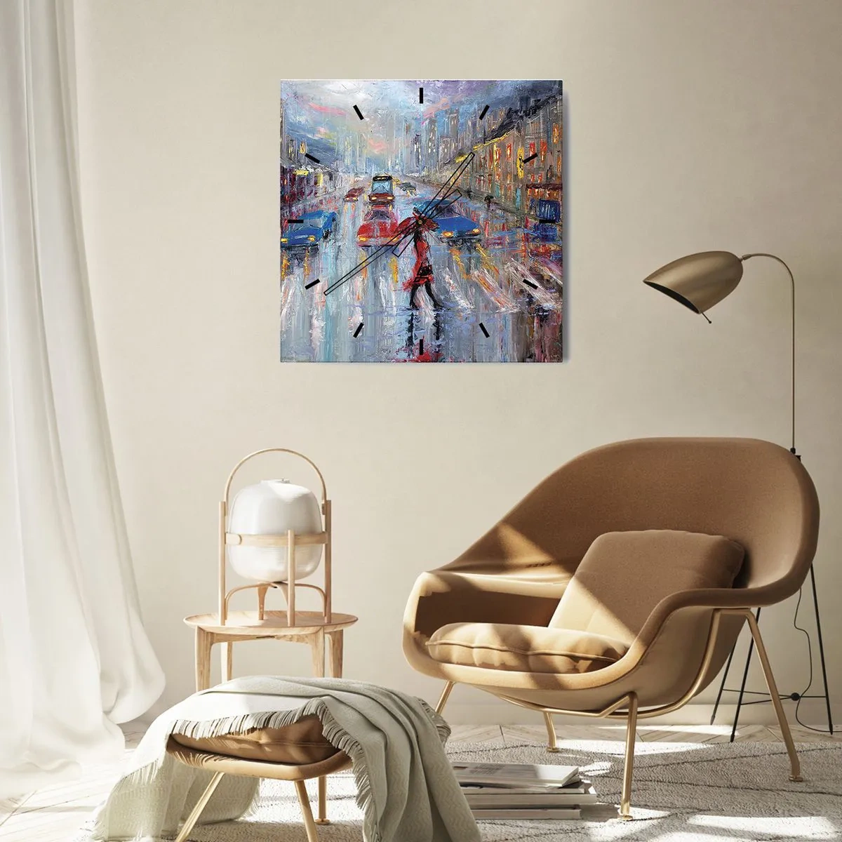 Vægur, Uret - Regnfuld eftermiddag i byen - 40x40 cm