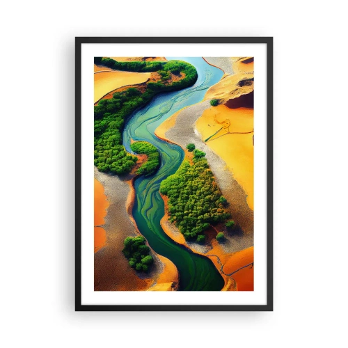 Plakat i sort ramme - Et farverigt landskab med en snoet flod - 50x70cm - Livgivende flod - Moderne vægdekoration til stue og soveværelse ARTTOR
