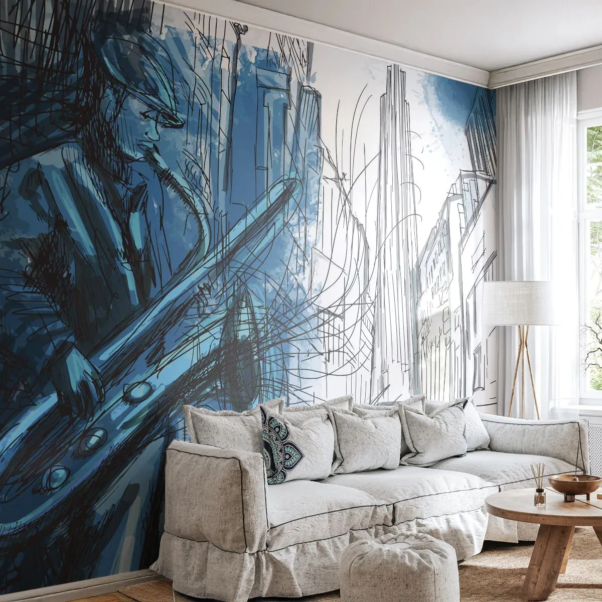 Fototapet Standard Eco - Byens rapsodi - Saxofon, Jazz, musik - 350x256 cm