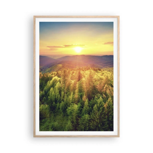 Plakat i ramme af lyst egetræ - Toppe og bjergtoppe - 70x100 cm