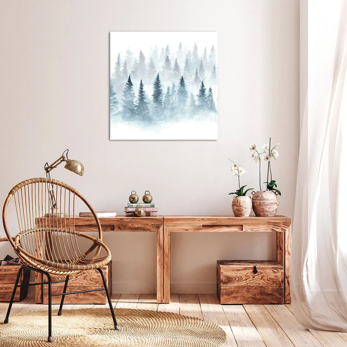Lærredstryk - Billede på lærred - Indhyllet i tåge - 60x60 cm