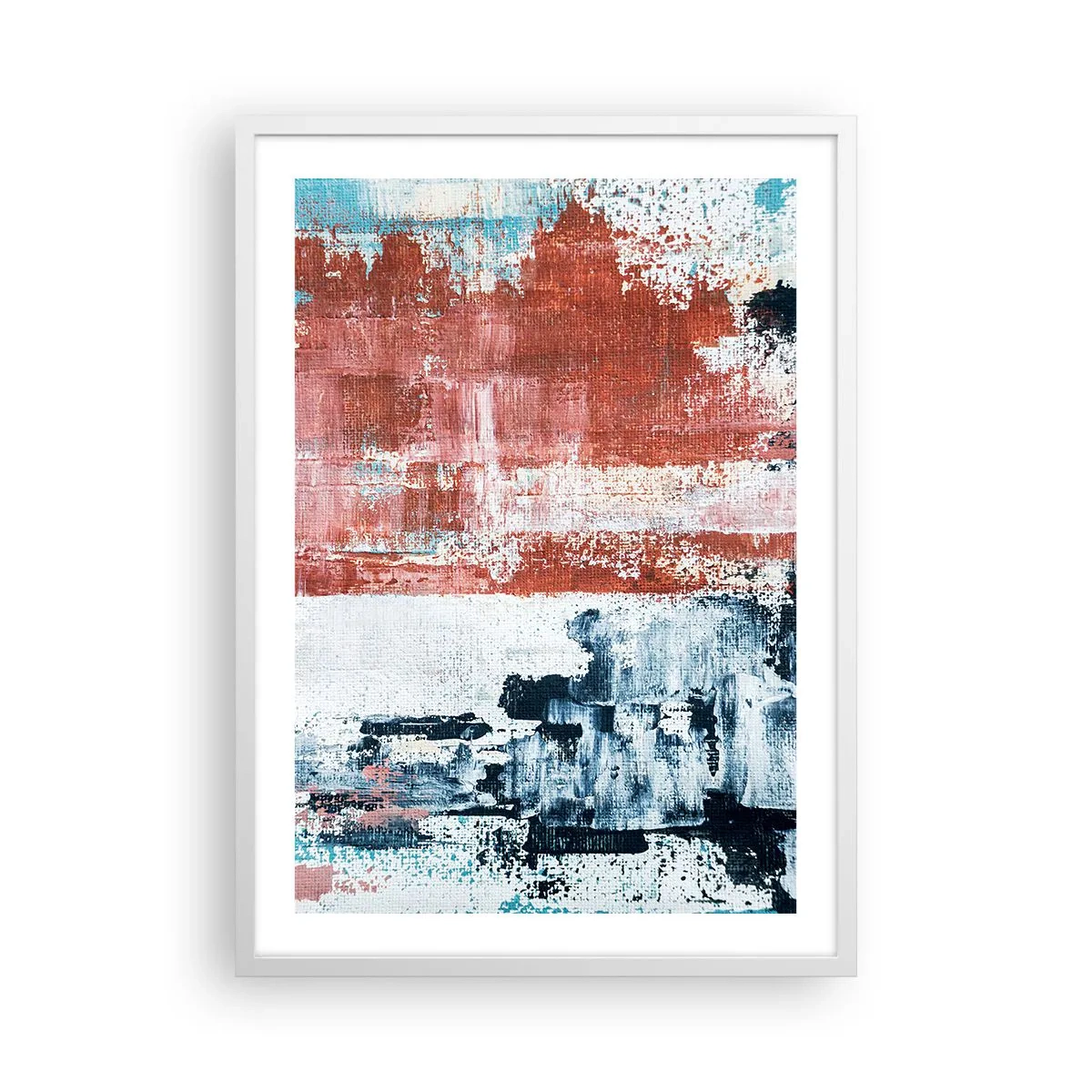 Plakat i hvid ramme - Abstrakt halvt og halvt - 50x70 cm
