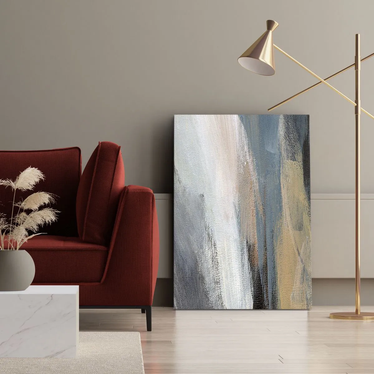 Lærredstryk - Billede på lærred - Abstraktion: nordligt landskab - 55x100 cm