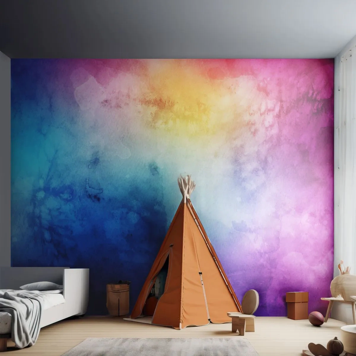 Fototapet Standard Eco - Farverig akvarelabstraktion i nuancer af blå og lyserød - 100x70cm - Næsten i den syvende himmel - Moderne vægdekoration til stue og soveværelse ARTTOR