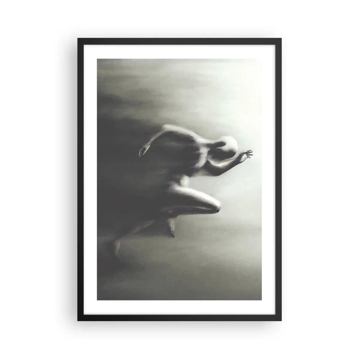 Plakat i sort ramme - En abstrakt figur i bevægelse i monokromatiske toner. - 50x70cm - Ustoppelig - Moderne vægdekoration til stue og soveværelse ARTTOR