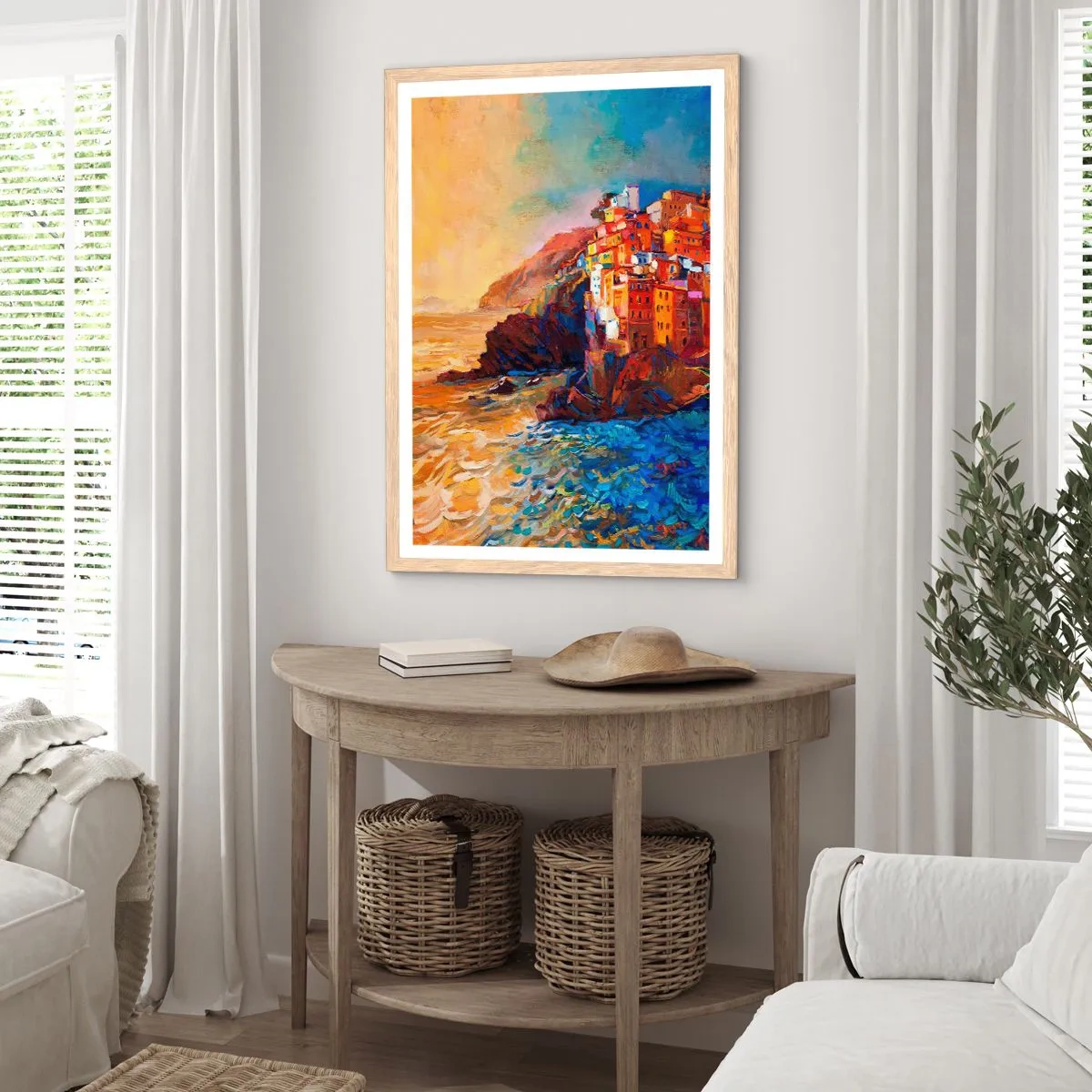 Plakat i ramme af lyst egetræ - Italiensk atmosfære - 70x100 cm