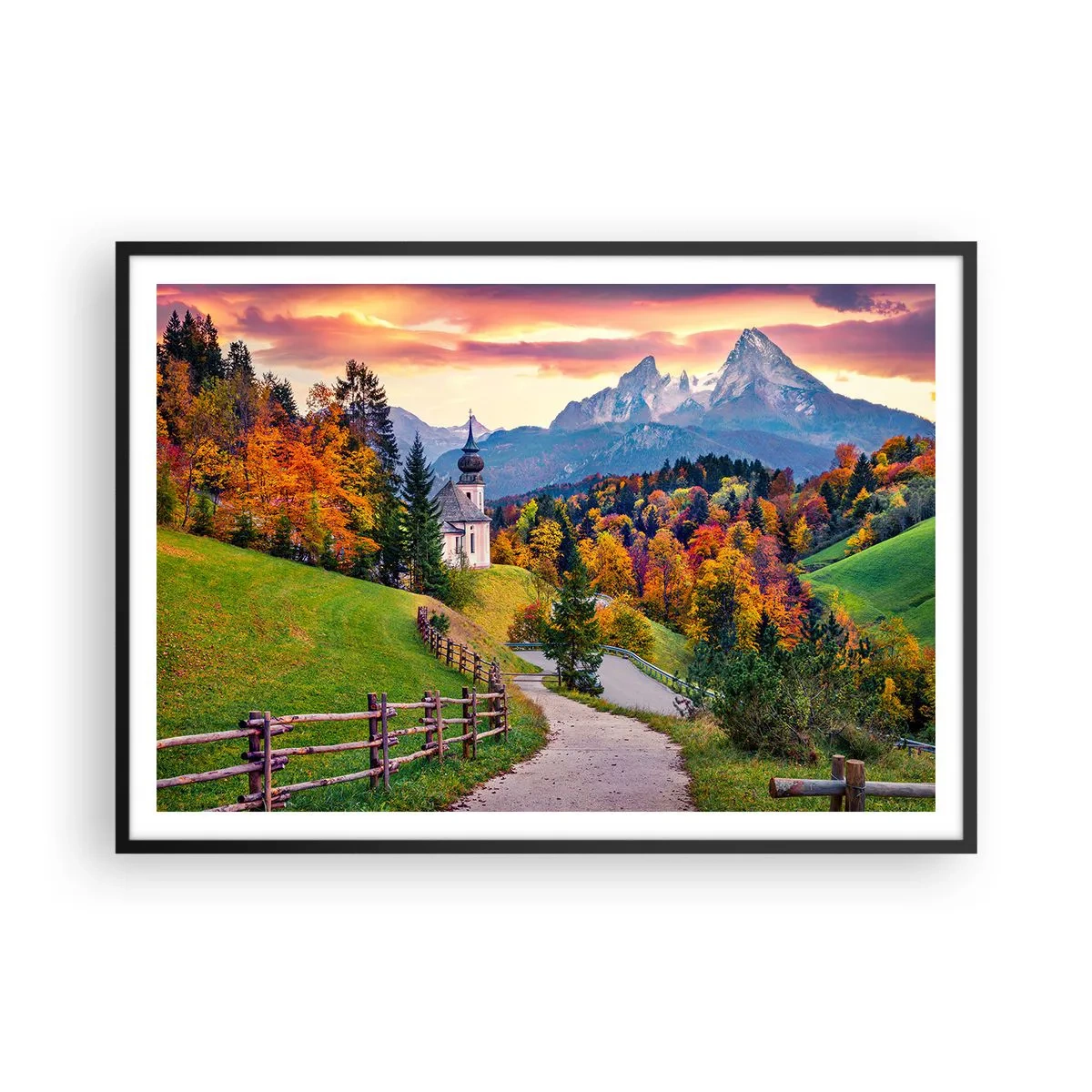 Plakat i sort ramme - Landskab som maleri - 100x70 cm