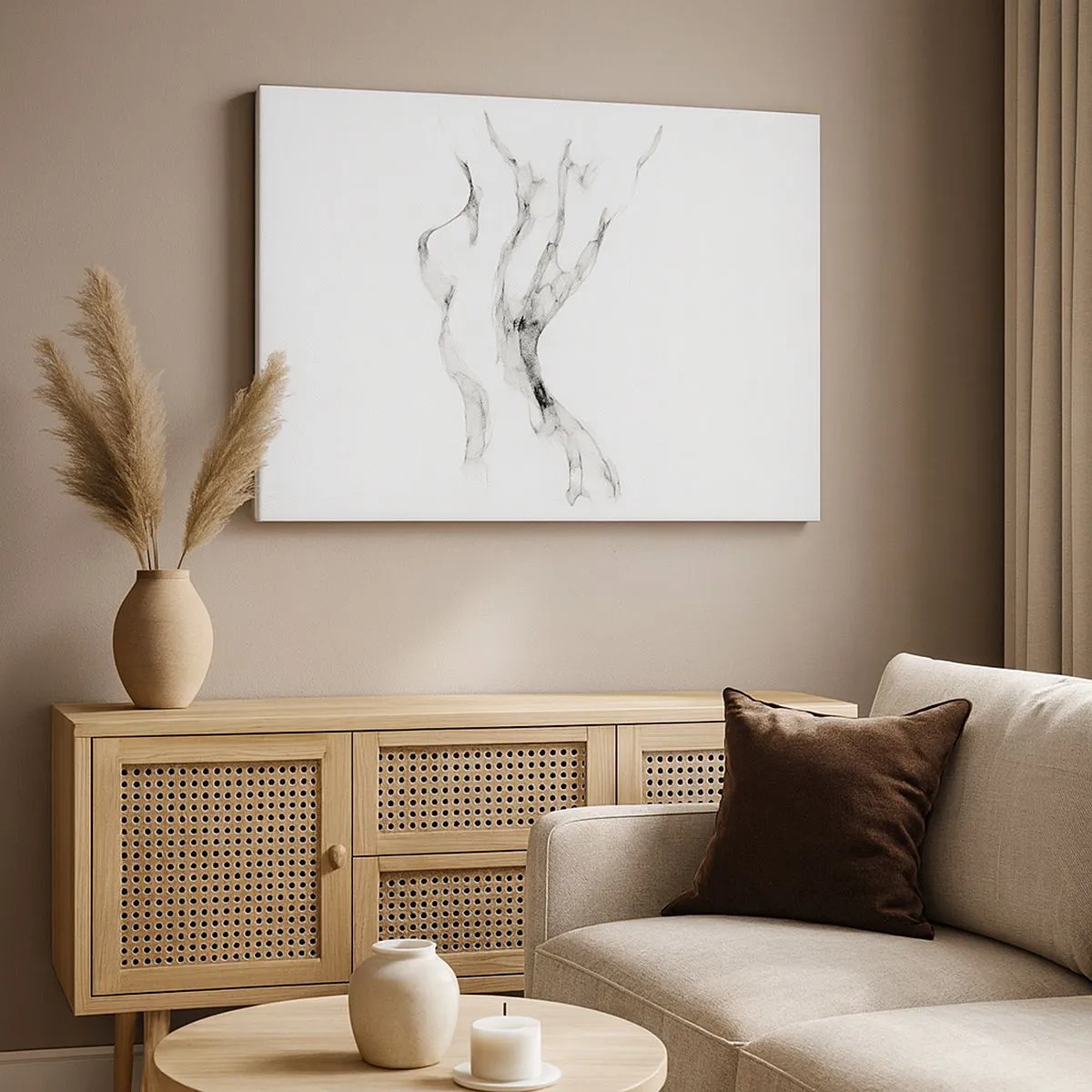 Lærredstryk - Billede på lærred - Fine, abstrakte linjer, der ligner røgspor på en lys baggrund - 70x50cm - Smuk og stærk - Moderne vægdekoration til stue og soveværelse ARTTOR