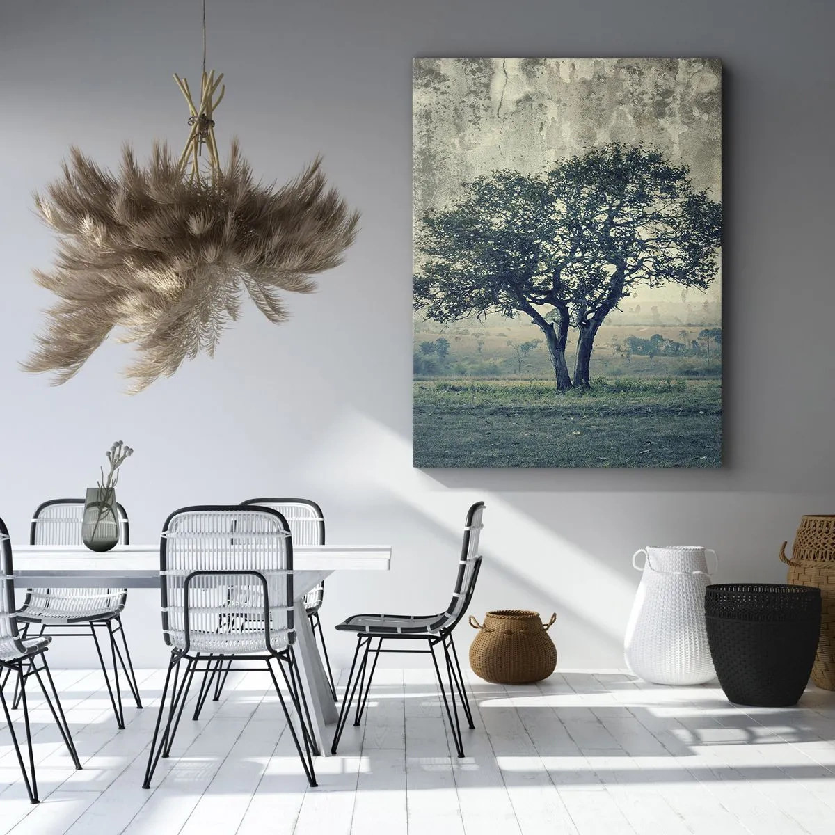 Lærredstryk - Billede på lærred - Et æbletræ på en blå membran? - 50x70 cm