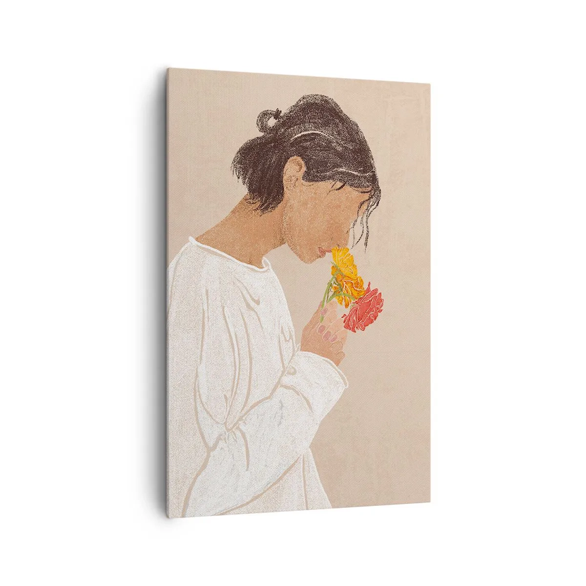 Lærredstryk - Billede på lærred - Pige og blomster - 80x120 cm