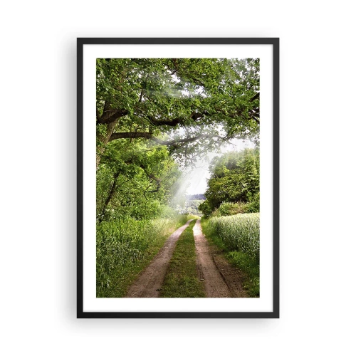 Plakat i sort ramme - En skyggefuld grusvej omgivet af frodige grønne træer og enge - 50x70cm - Et in Arcadia ego - Moderne vægdekoration til stue og soveværelse ARTTOR