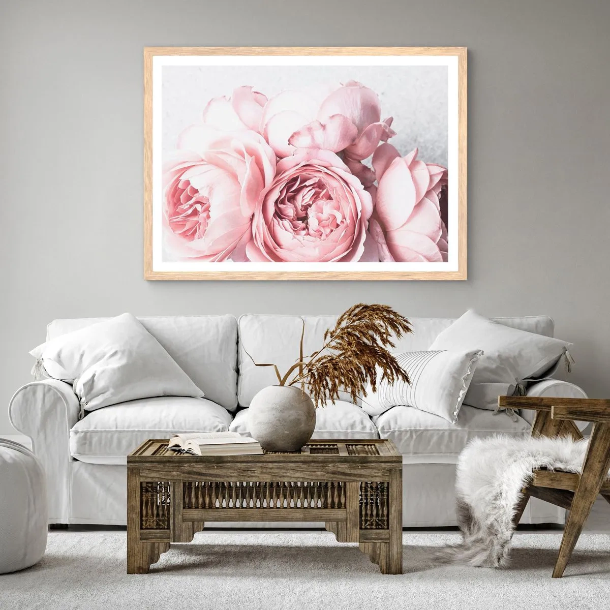 Plakat i ramme af lyst egetræ - For de romantiske - 91x61 cm