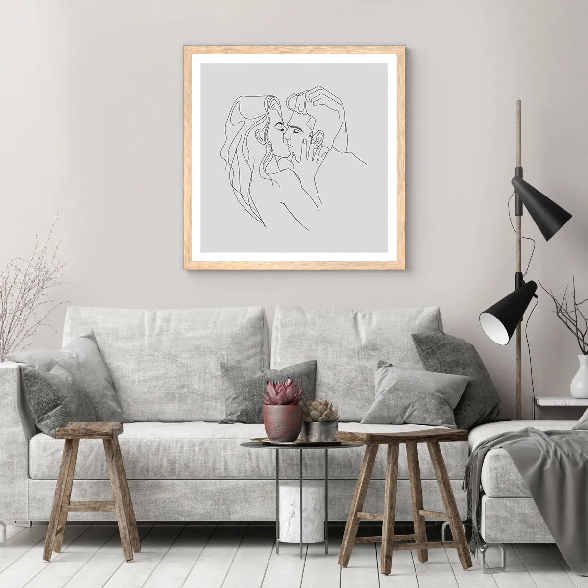 Plakat i ramme af lyst egetræ - I samme linje - 40x40 cm