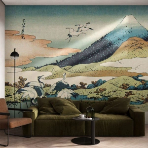 Fototapet Selvklæbende Deluxe Sticker - I japansk ånd - stork, Fugl, Landskab - 150x105 cm