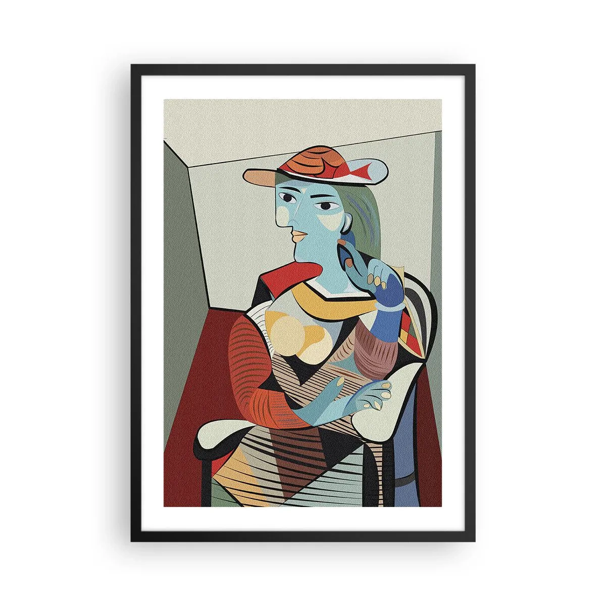 Plakat i sort ramme - Kubistisk portræt af en kvinde med hat - 50x70cm - Gennem Picassos øjne - Moderne vægdekoration til stue og soveværelse ARTTOR