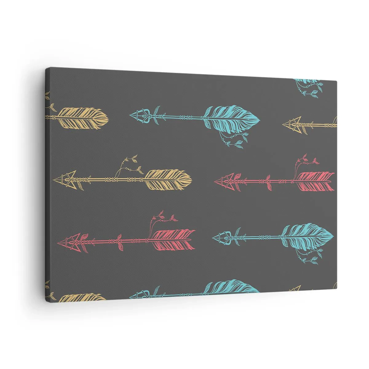 Lærredstryk - Billede på lærred - Stiliseret pilmønster i pastelfarver på en mørk baggrund - 70x50cm - For at - Moderne vægdekoration til stue og soveværelse ARTTOR