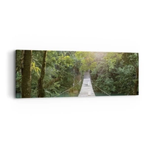 Lærredstryk - Billede på lærred - Over det azurblå vand til den azurblå skov - 90x30 cm