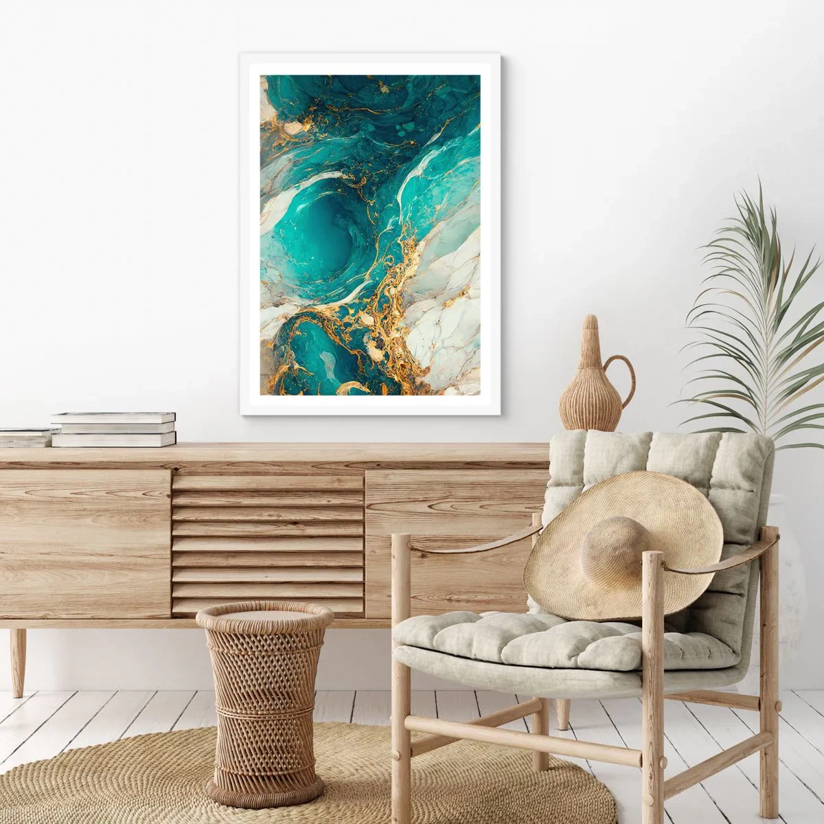 Plakat i hvid ramme - Komposition med årer af guld - 61x91 cm