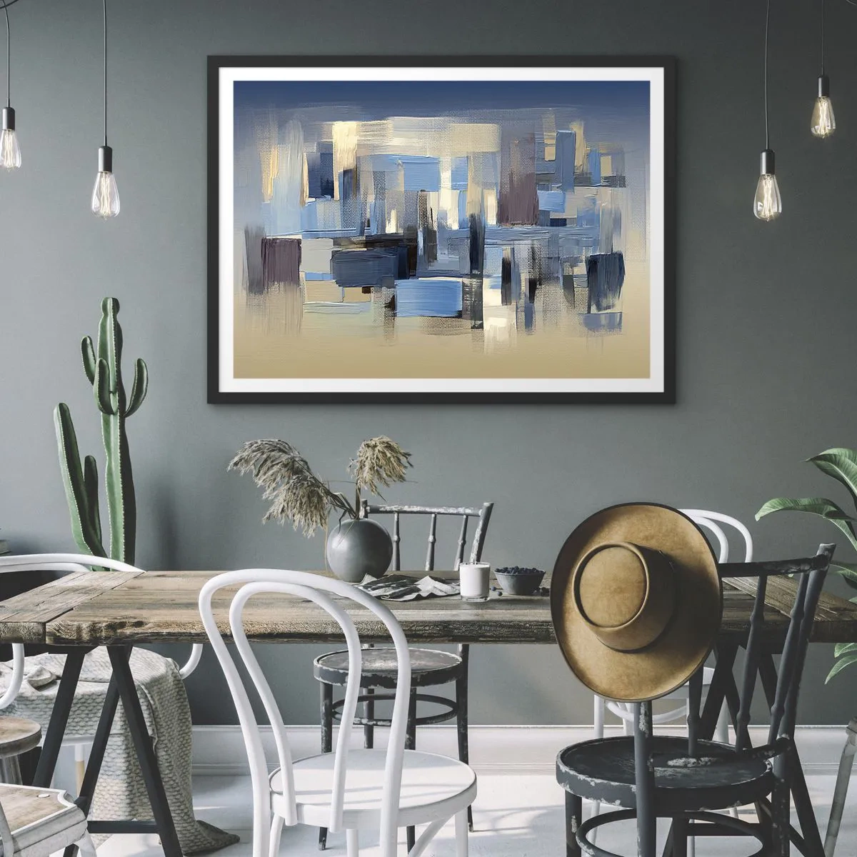 Plakat i sort ramme - Blå konstruktion - 50x40 cm