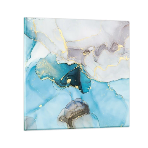 Billede på glas - En undersøgelse af mødet mellem grå og turkis - 40x40 cm