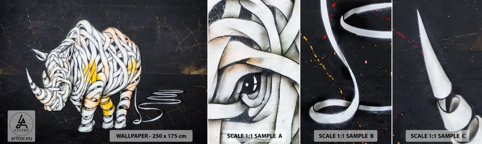 Prøve Fototapet Selvklæbende Deluxe Sticker - Afstumpethed er en myte - Abstraktion, Næsehorn, Abstraktion - 100x30 cm