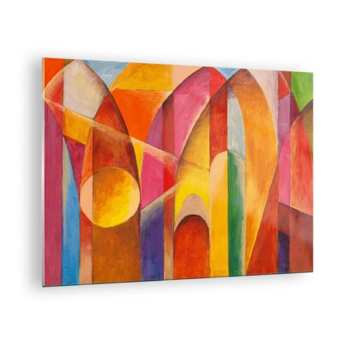 Billede på glas - Farverig abstraktion med geometriske former - 70x50cm - Solens katedral - Moderne vægdekoration til stue og soveværelse ARTTOR