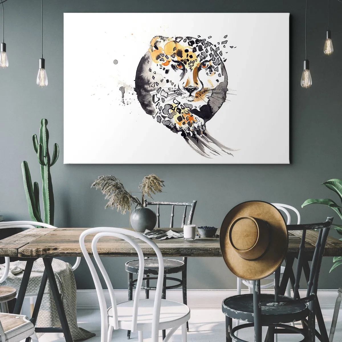 Lærredstryk - Billede på lærred - Kunstnerisk akvarelmaleri med gepardmotiv - 70x50cm - Rovdyrisk skønhed - Moderne vægdekoration til stue og soveværelse ARTTOR