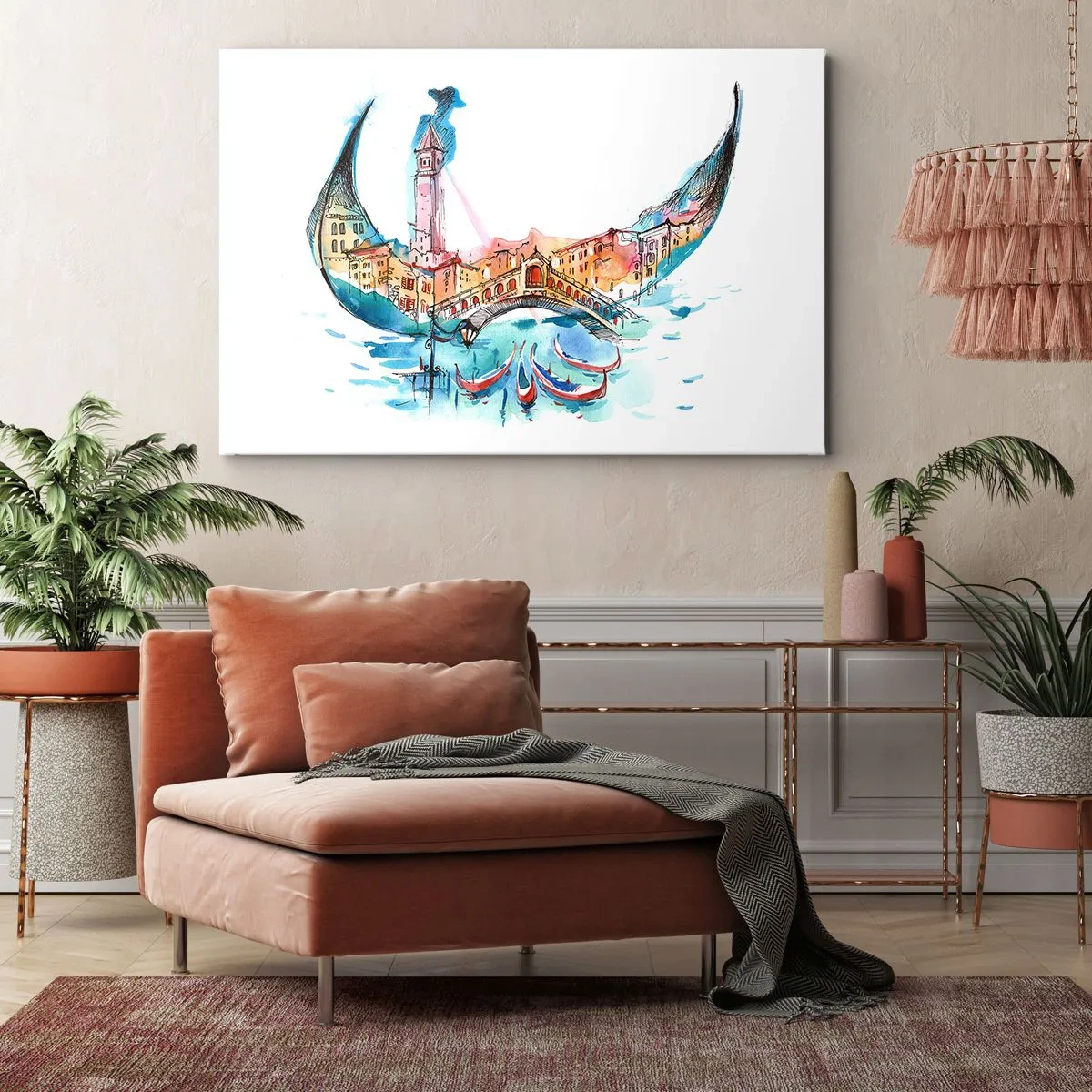 Lærredstryk - Billede på lærred - Vi sejler gennem byen - 100x70 cm