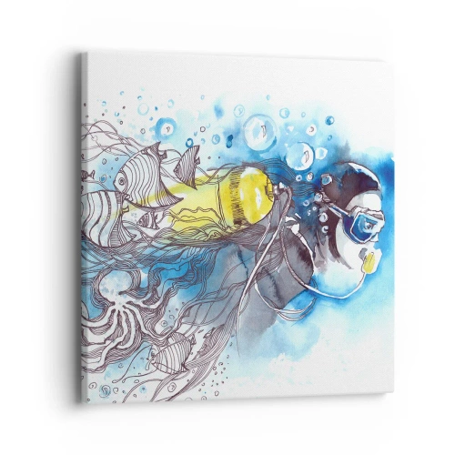 Lærredstryk - Billede på lærred - Stor blå - 40x40 cm