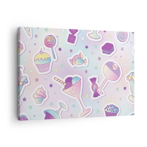 Lærredstryk - Billede på lærred - Pastelmønstre med slik og desserter - 70x50cm - At have en fødselsdag hver dag - Moderne vægdekoration til stue og soveværelse ARTTOR