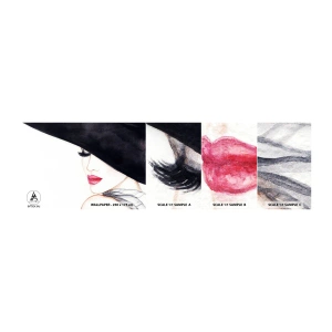 Prøve Fototapet Selvklæbende Deluxe Sticker - Elegance og sensualitet - Kvinde, røde læber, Sort hat - 100x30 cm