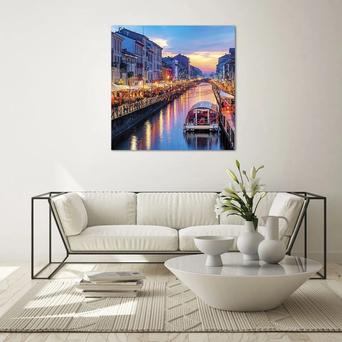 Billede på glas - En aften med lys og sjov - 50x50 cm