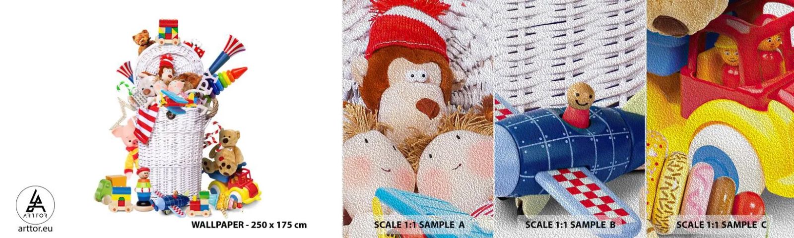 Prøve Fototapet Premium Sand - Småbørns skatte - Legetøj, For børn, Børneværelse - 100x30 cm