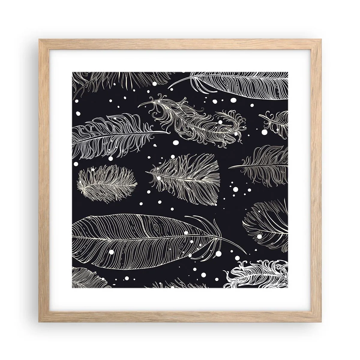 Plakat i ramme af lyst egetræ - Fjerede blonder - 40x40 cm