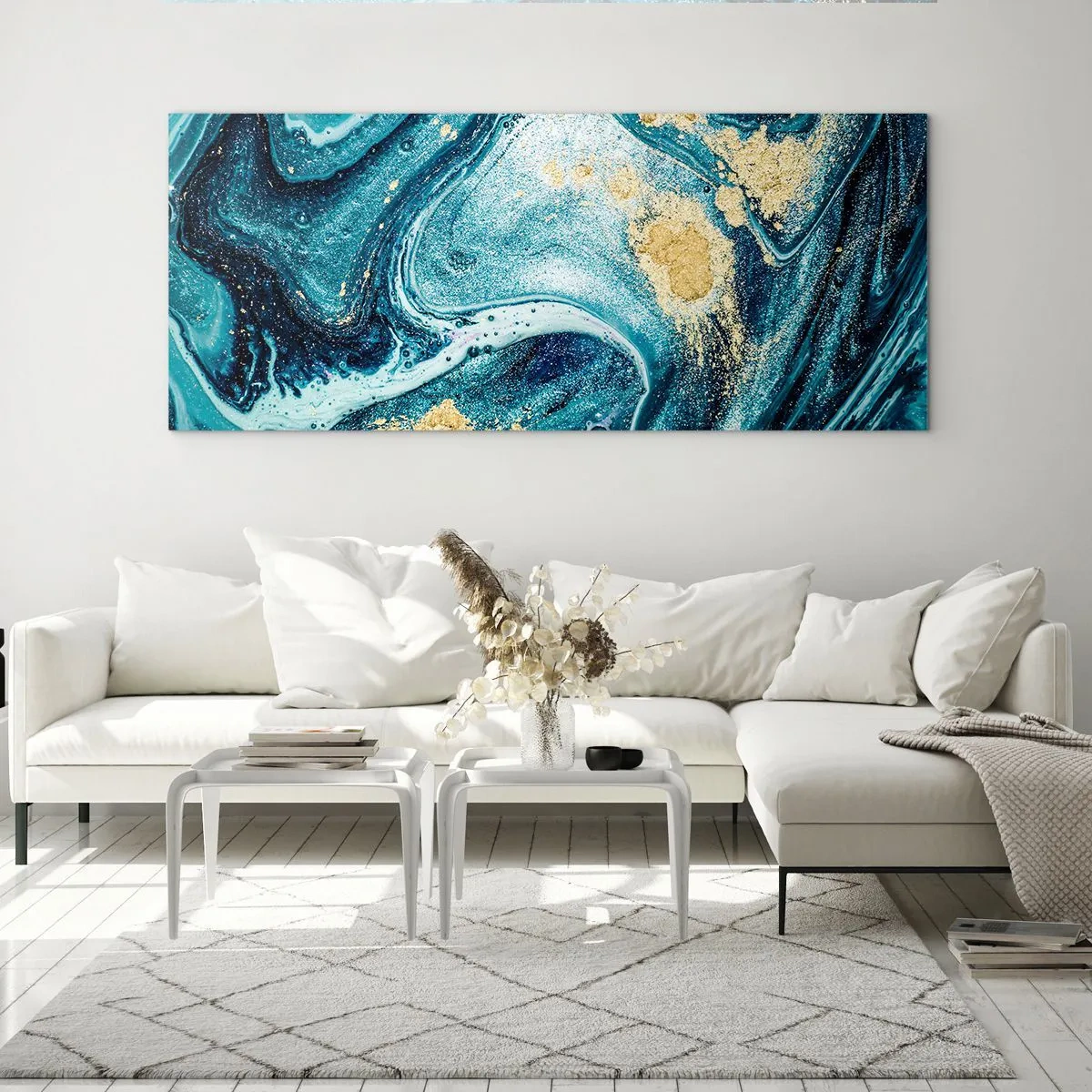 Billede på glas - Blå boblebad - 100x40 cm