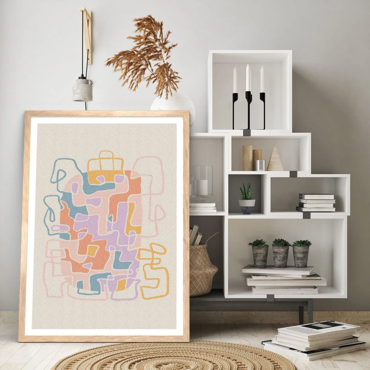 Plakat i ramme af lyst egetræ - Labyrint - et glædeligt eventyr - 30x40 cm