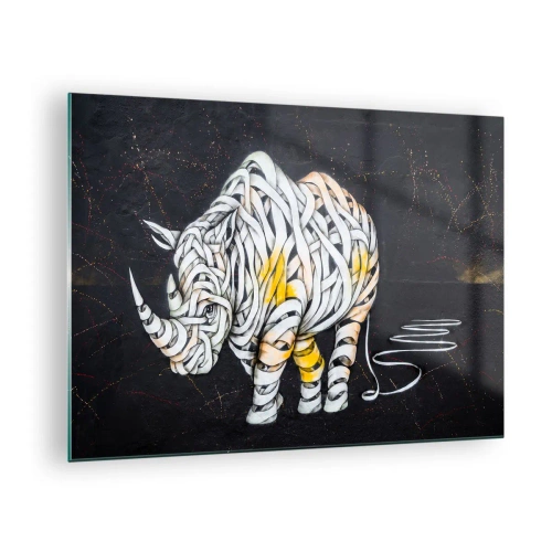 Billede på glas - Abstrakt tegning af et næsehorn i form af striber - 70x50cm - Afstumpethed er en myte - Moderne vægdekoration til stue og soveværelse ARTTOR