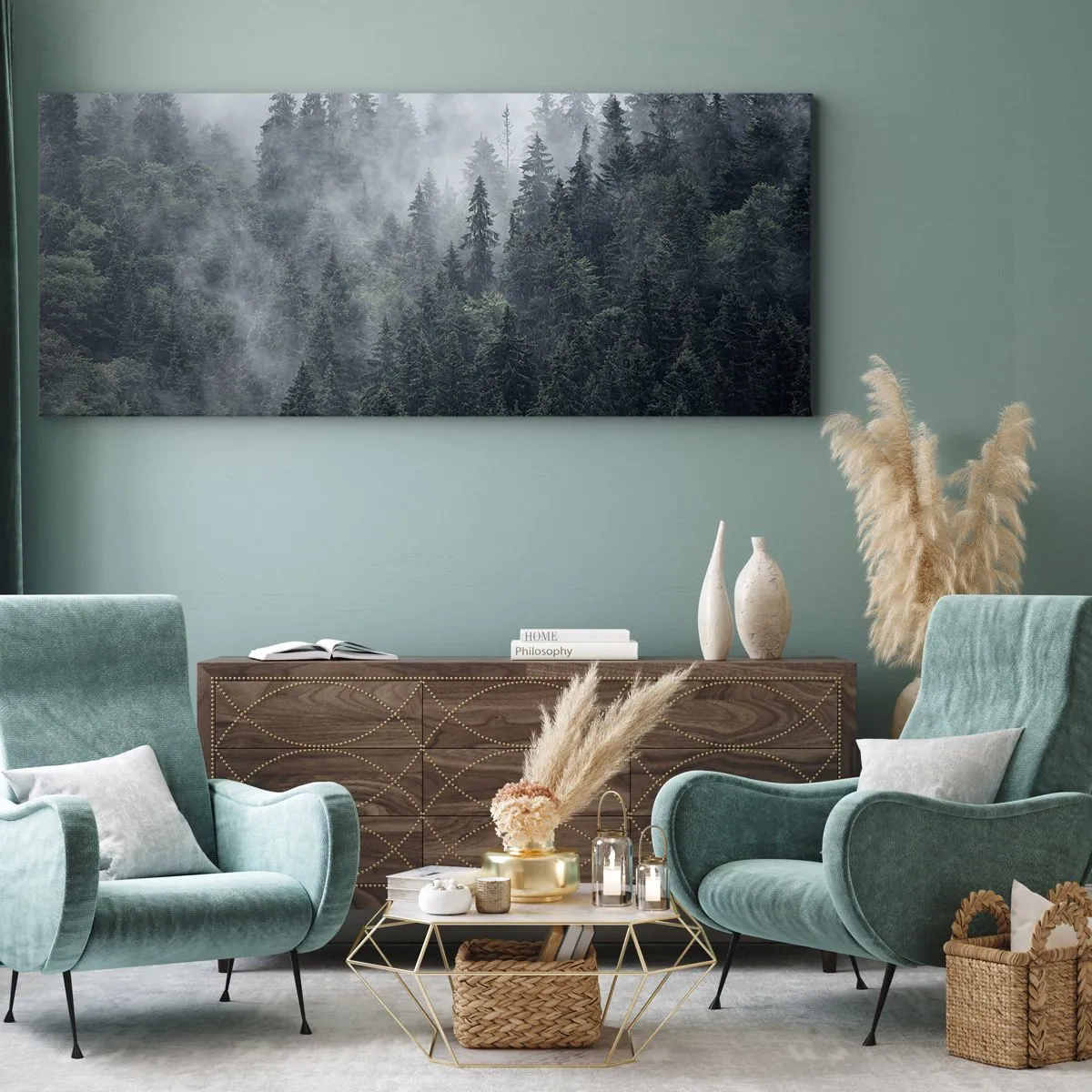 Lærredstryk - Billede på lærred - Skovens daggry - 140x50 cm