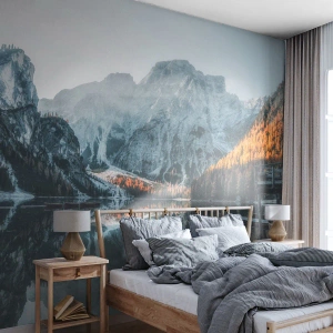 Fototapet Premium Canvas - Spejllandskab - Landskab, Bjerge, Sø - 150x105 cm