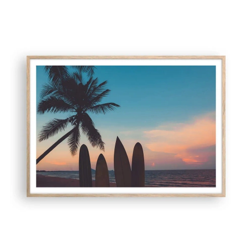 Plakat i ramme af lyst egetræ - I morgen bliver også sjovt - 100x70 cm