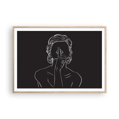 Plakat i ramme af lyst egetræ - Skønhed blomstrer i stilhed - 100x70 cm