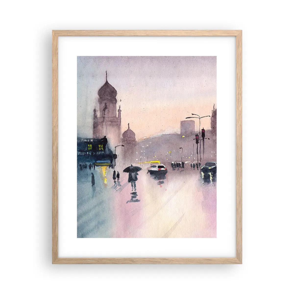 Plakat i ramme af lyst egetræ - I en regnfuld tåge - 40x50 cm