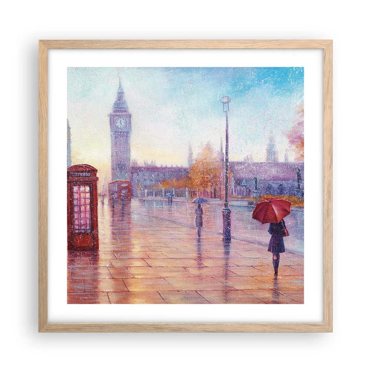 Plakat i ramme af lyst egetræ - En efterårsdag i London - 50x50 cm