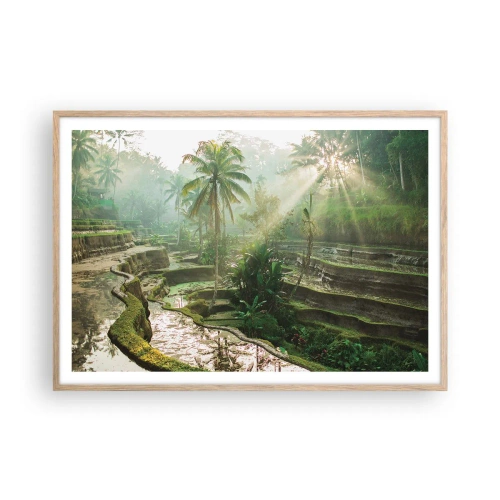 Plakat i ramme af lyst egetræ - Voksende op i solen - 100x70 cm