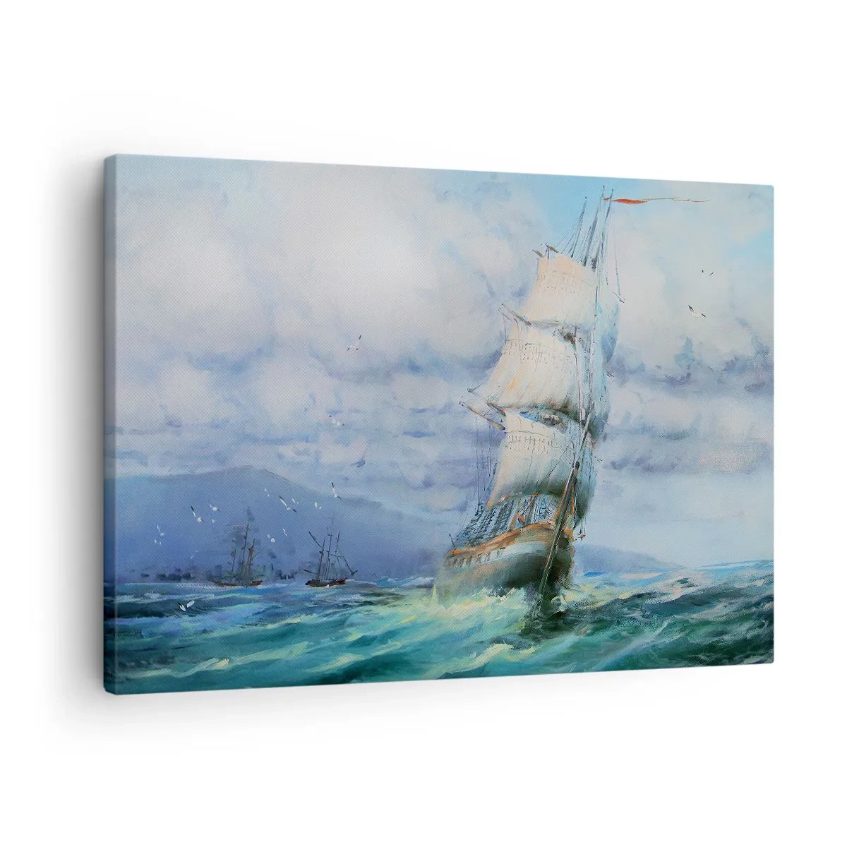 Lærredstryk - Billede på lærred - Et skib på et stormfuldt hav - 70x50cm - God vind - Moderne vægdekoration til stue og soveværelse ARTTOR